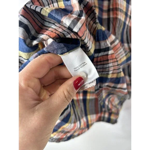 L.L. Bean Signature Rainbow Madras Plaid Button Popover Shirt Preppy - Picture 5 of 6